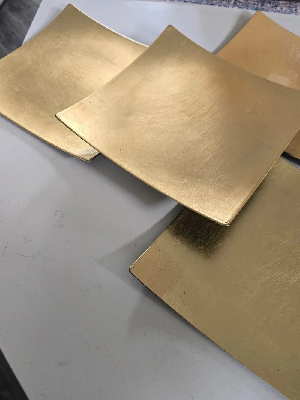 SET OF 4 SQUARE GOLD CHARGER PLATES-12X12